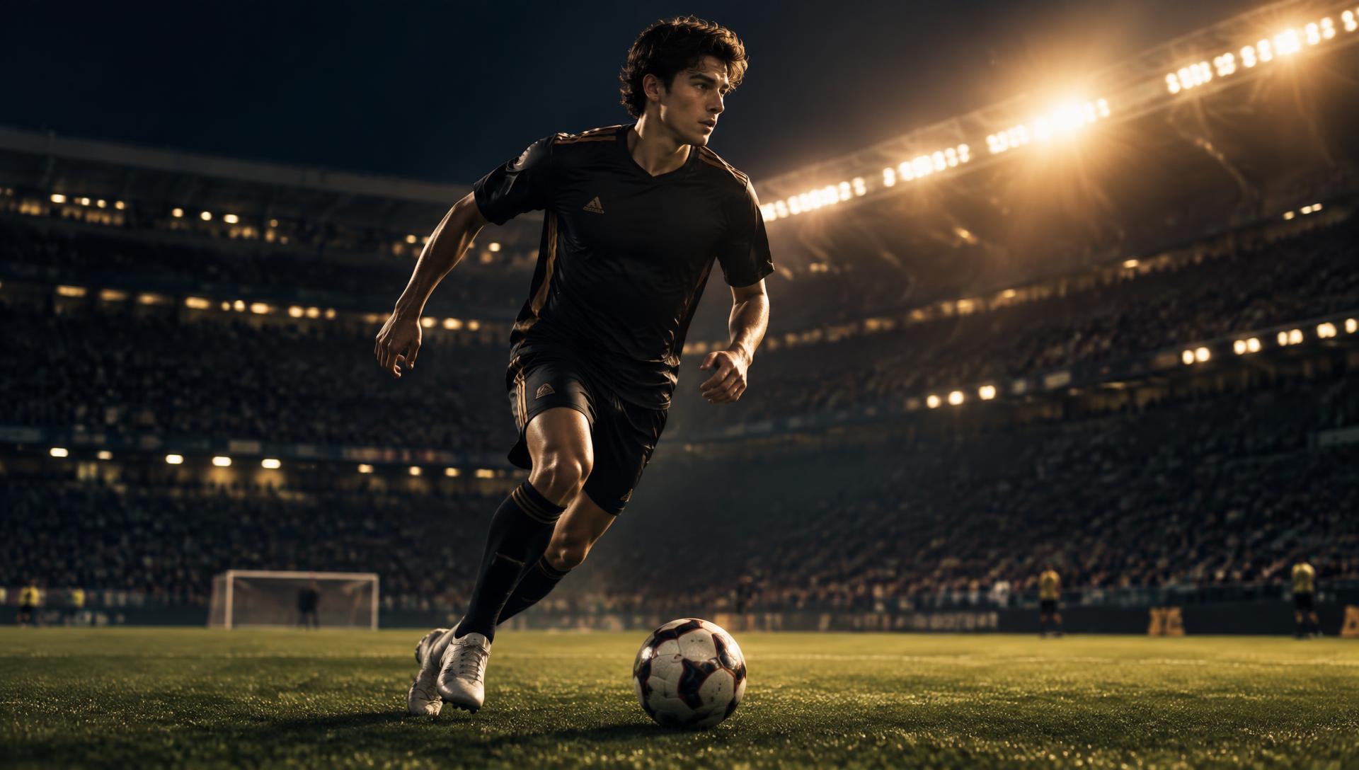 Young football player under stadium lights